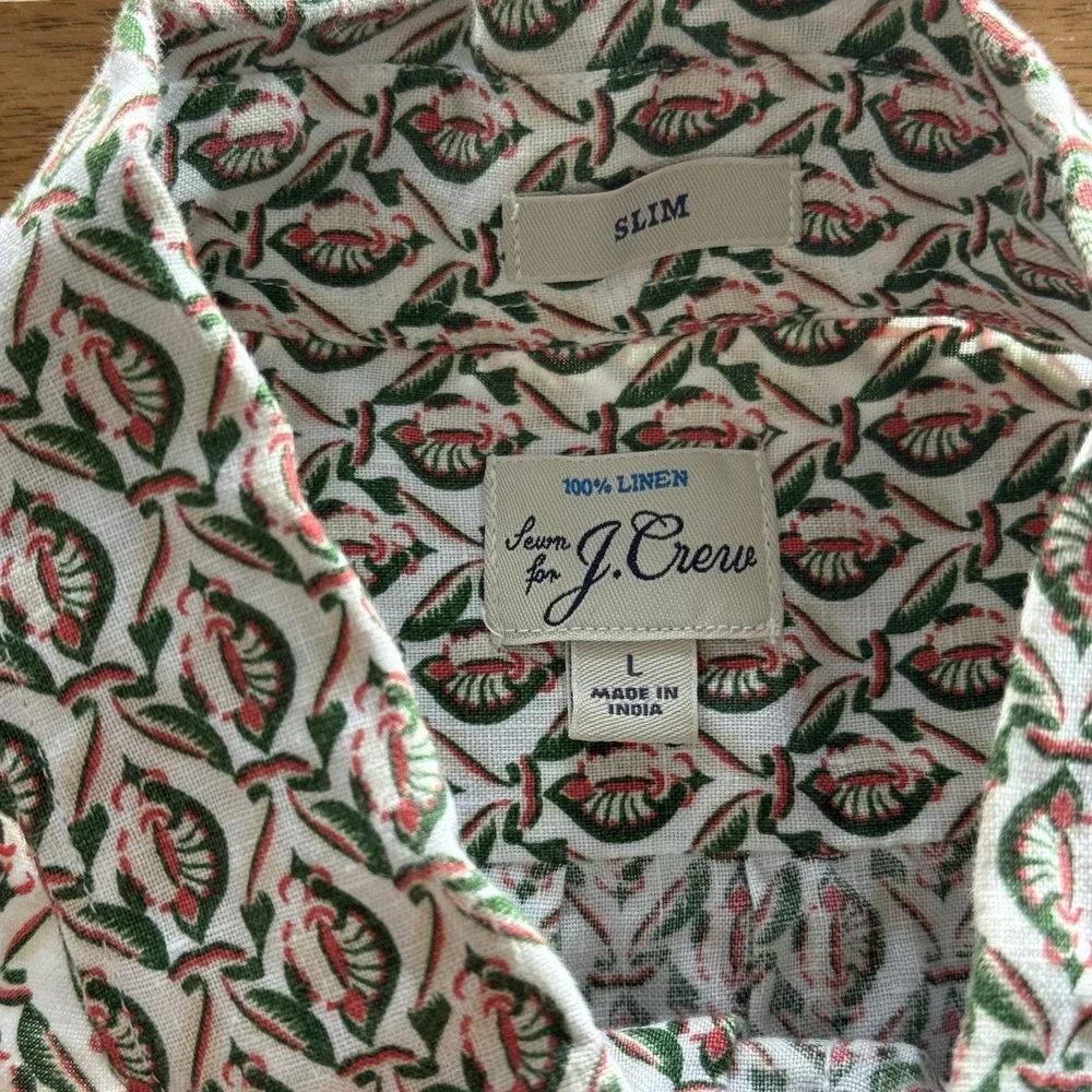 J.Crew Short Sleeve Linen Shirt Mens Large Abstract Block Print Button Up Color